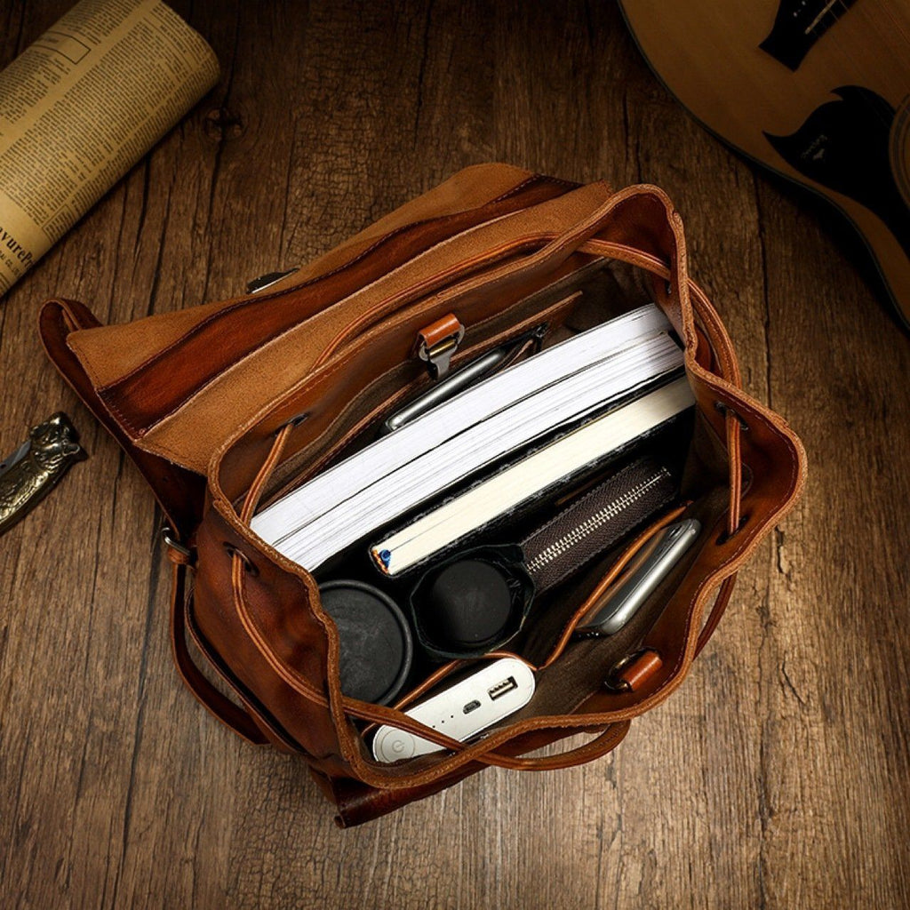 Balo Da Bò VEG Patina Ý Cao Cấp Đựng Laptop & Du Lịch Đa Chức Năng BPL379