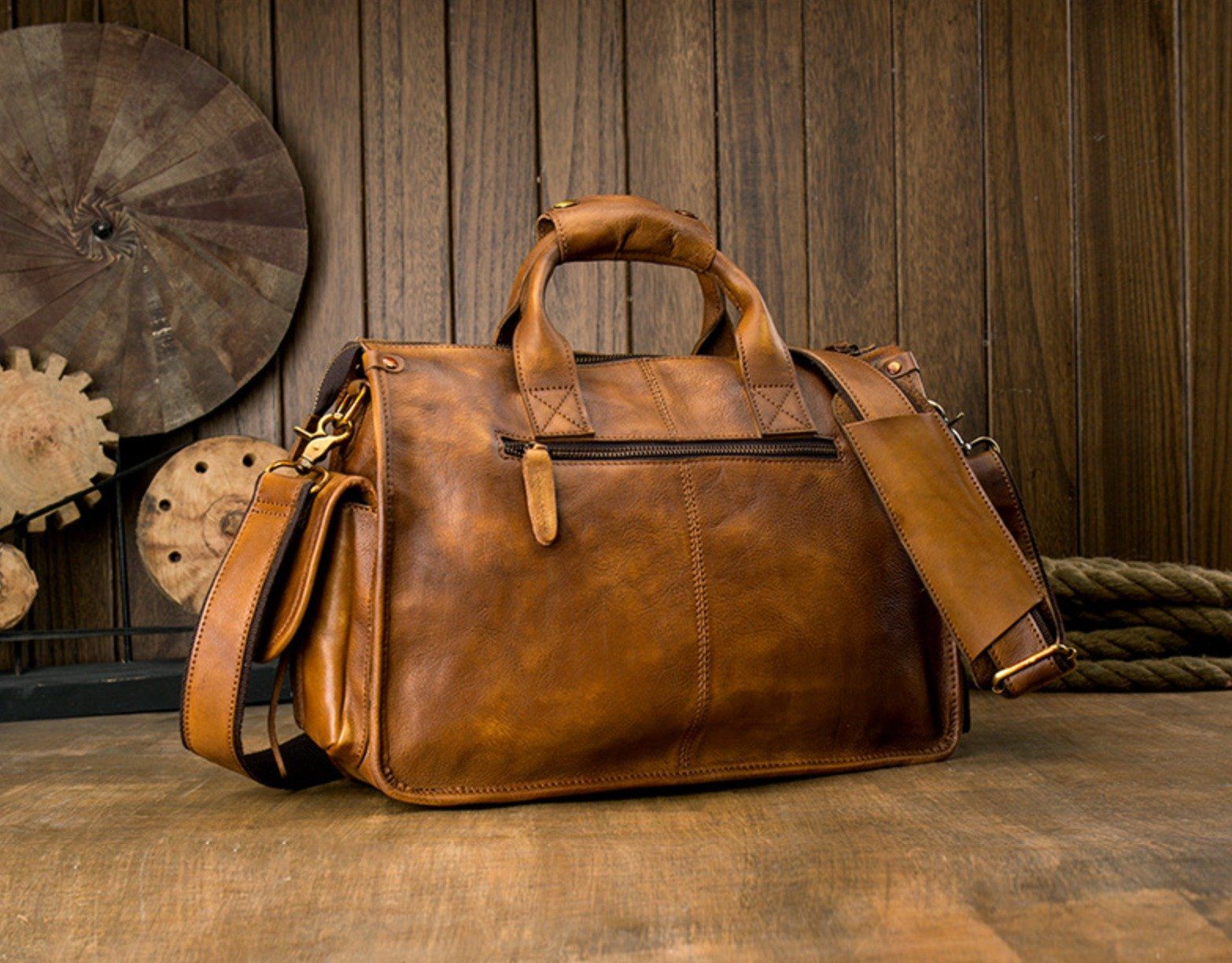 Túi Xách Da Bò VEG Patina Italy Cao Cấp Xách Tay Đựng Laptop & Hồ Sơ SBM373