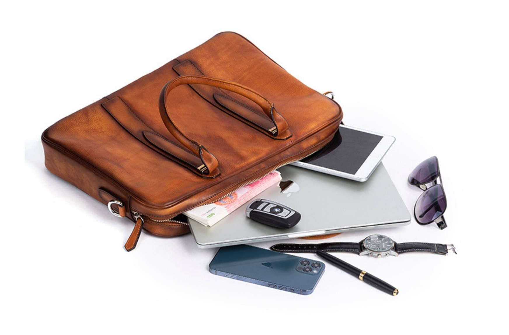 Cặp Da Bò Công Sở Da VEG Patina Ý Cao Cấp Xách Tay Đựng Laptop Bussiness Men SBM258