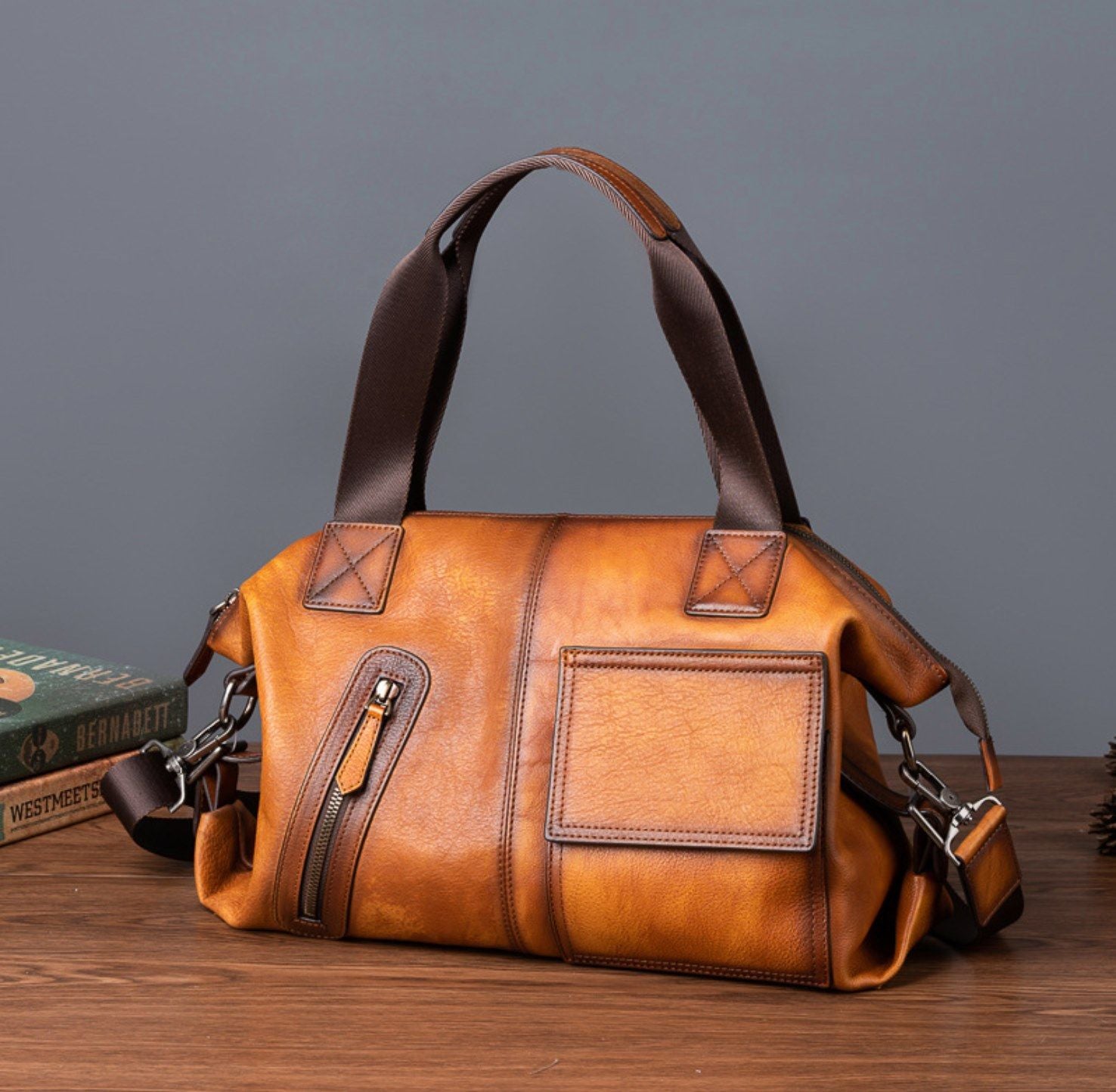 Túi Du Lịch Cá Nhân Da Bò VEG Patina Ý Nhập Khẩu TBL260