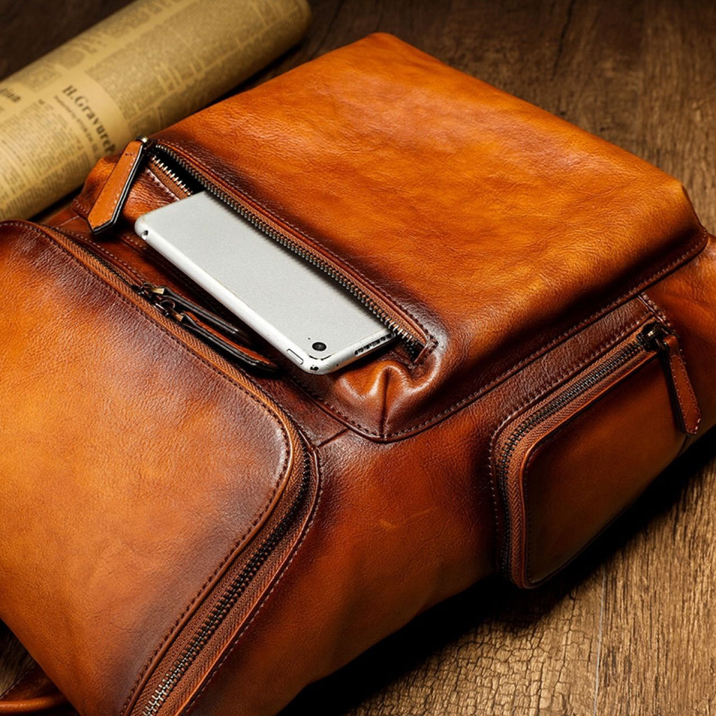 Balo Du Lịch Da Bò VEG Patina Ý Chứa Laptop Đa Chức Năng BPL315