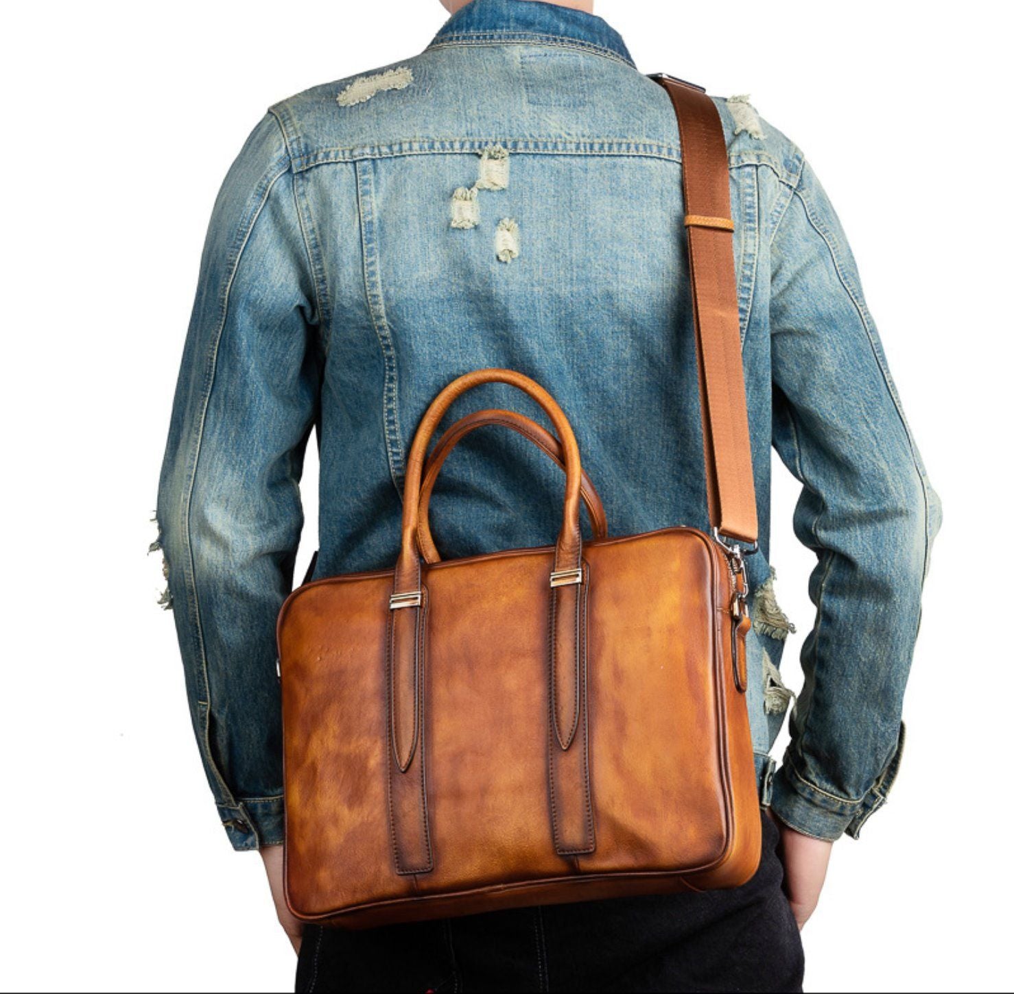 Cặp Da Bò Công Sở Da VEG Patina Ý Cao Cấp Xách Tay Đựng Laptop Bussiness Men SBM258