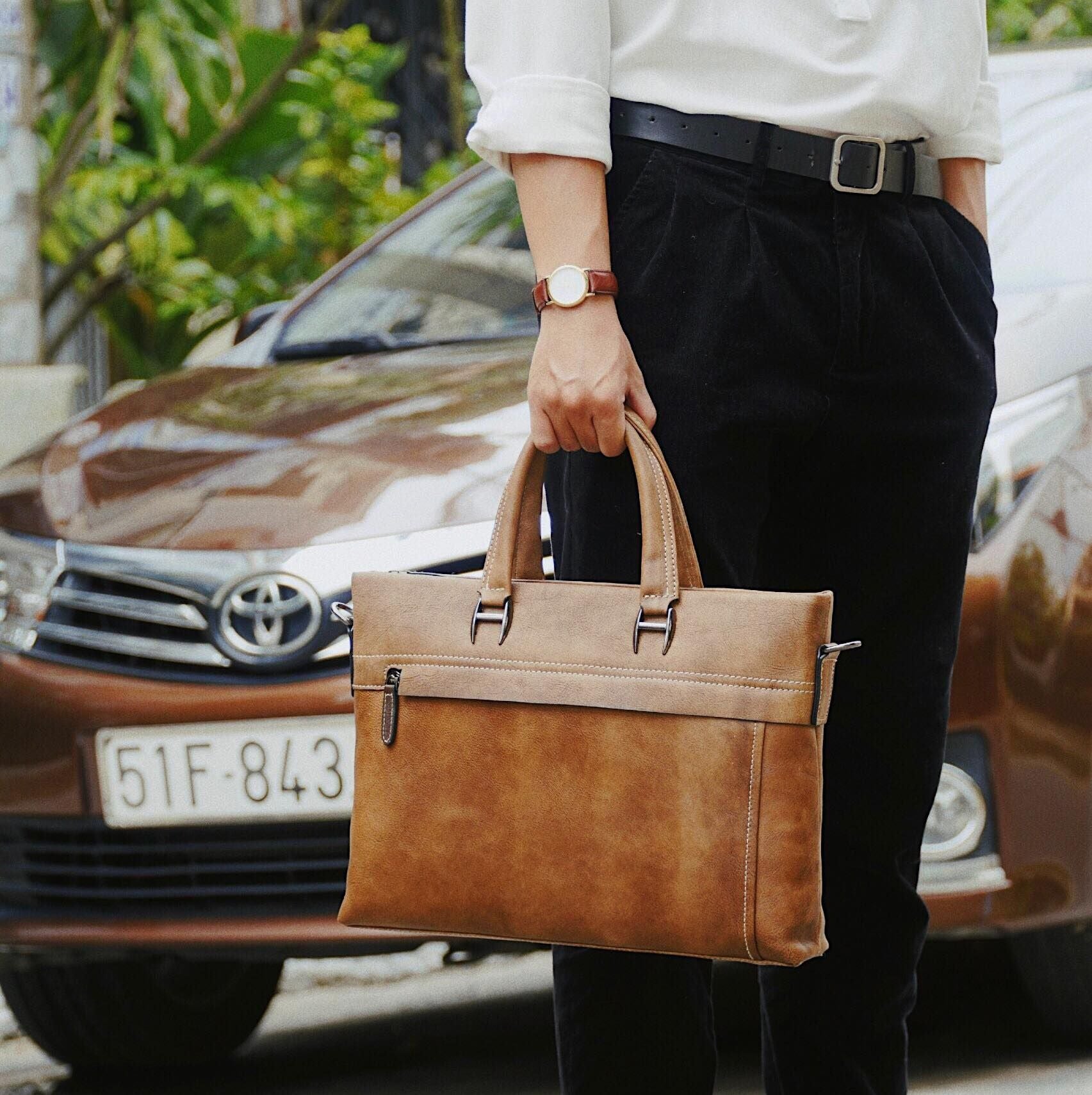 Cặp công sở Da Bò VEG Nhập Khẩu Retro chứa laptop Business Edition SBM96