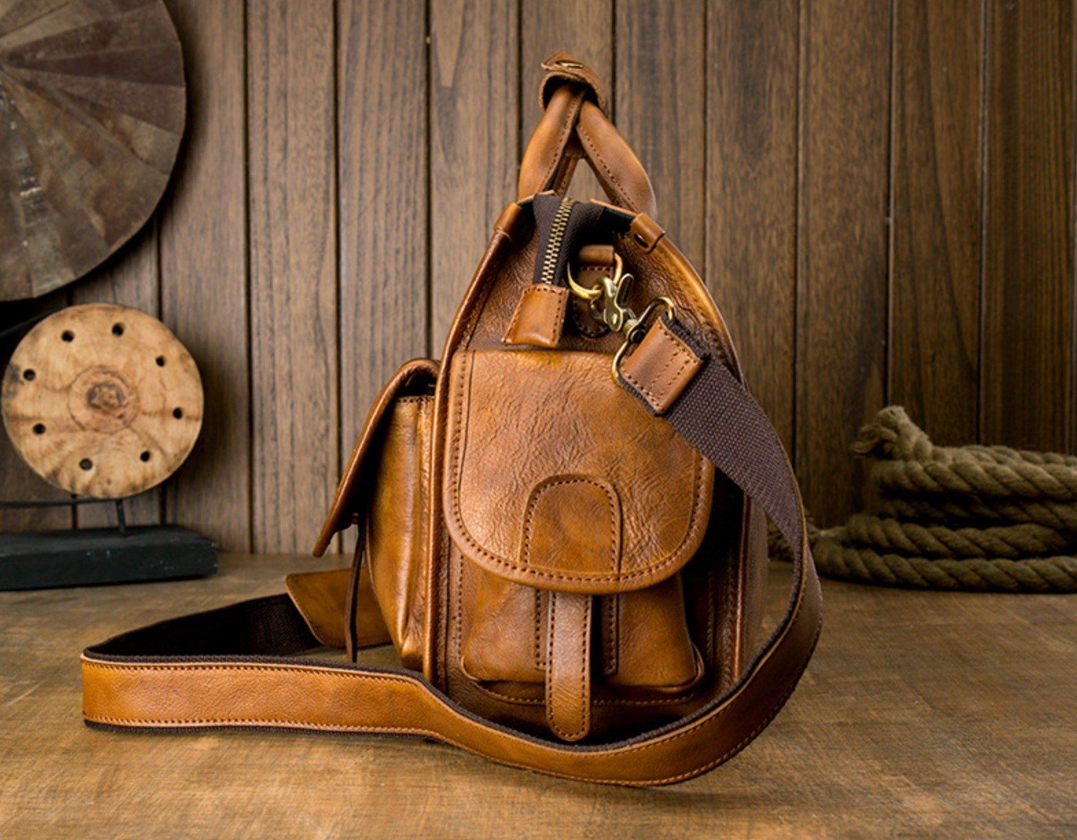 Túi Xách Da Bò VEG Patina Italy Cao Cấp Xách Tay Đựng Laptop & Hồ Sơ SBM373