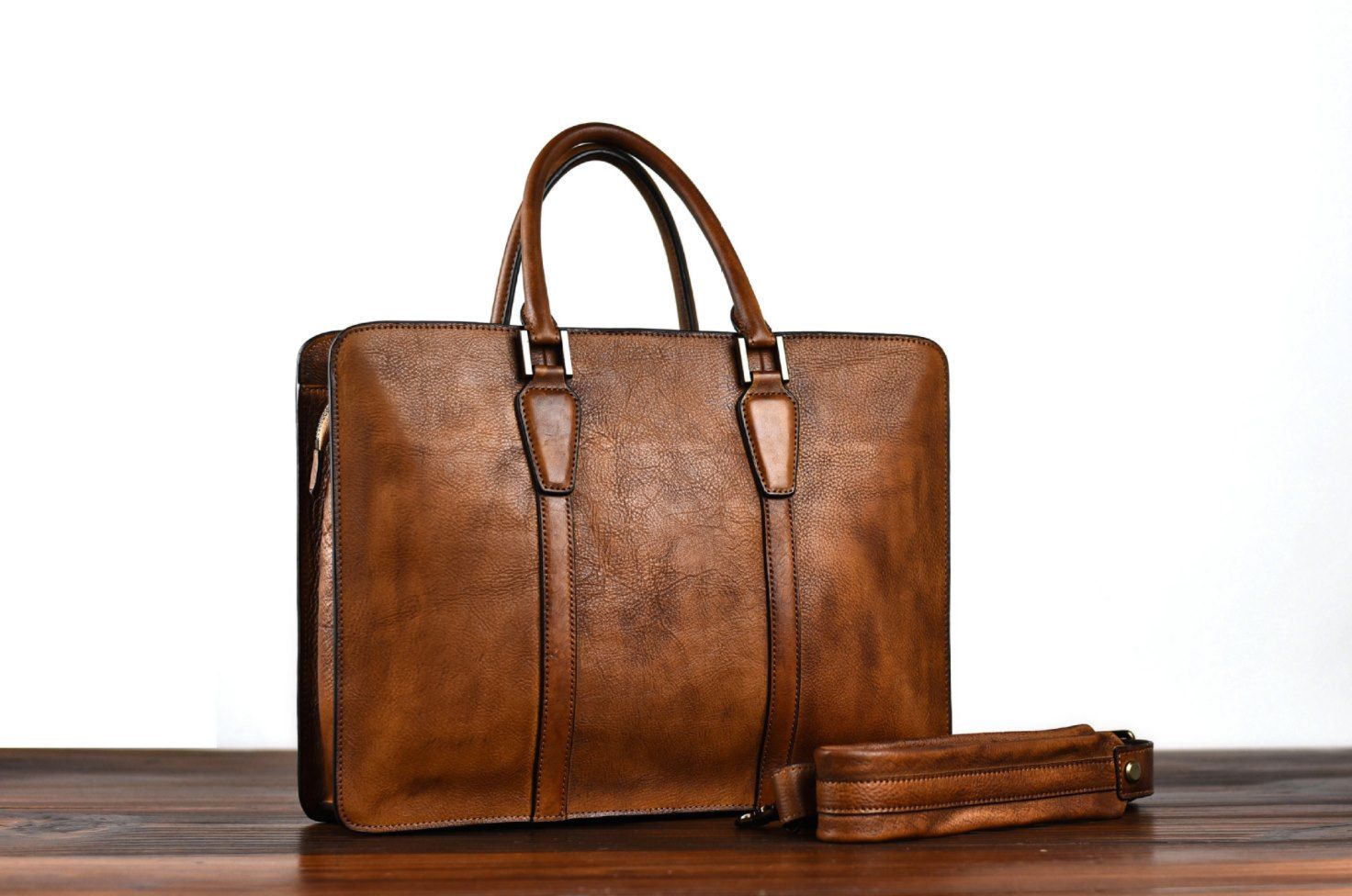 Cặp Da Bò VEG Patina Italy Cao Cấp Xách Tay Đựng Laptop & Hồ Sơ Bussiness Men SBM282