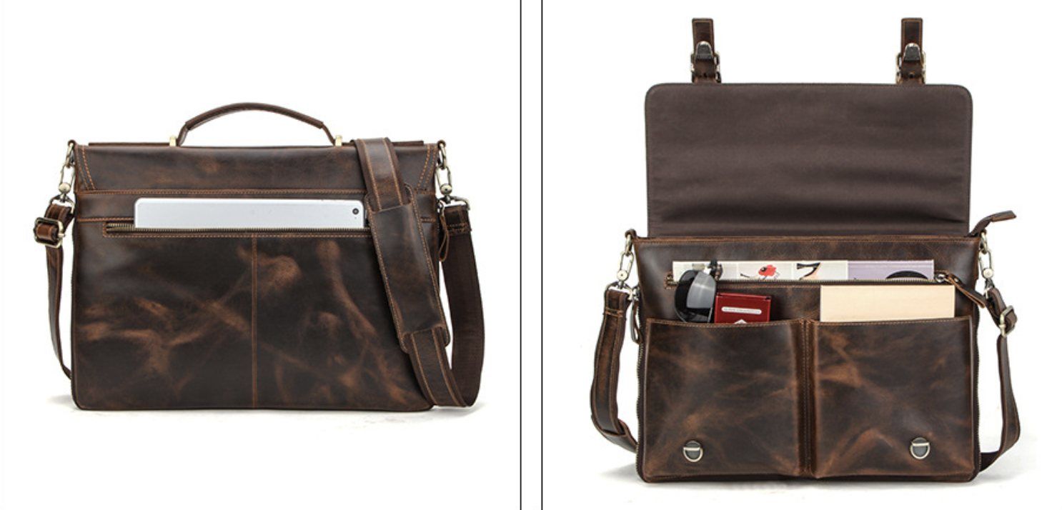 Cặp Doanh Nhân Công Sở Da Bò Sáp Nhập Khẩu Đeo Chéo Đựng Laptop VINTAGE SBM288