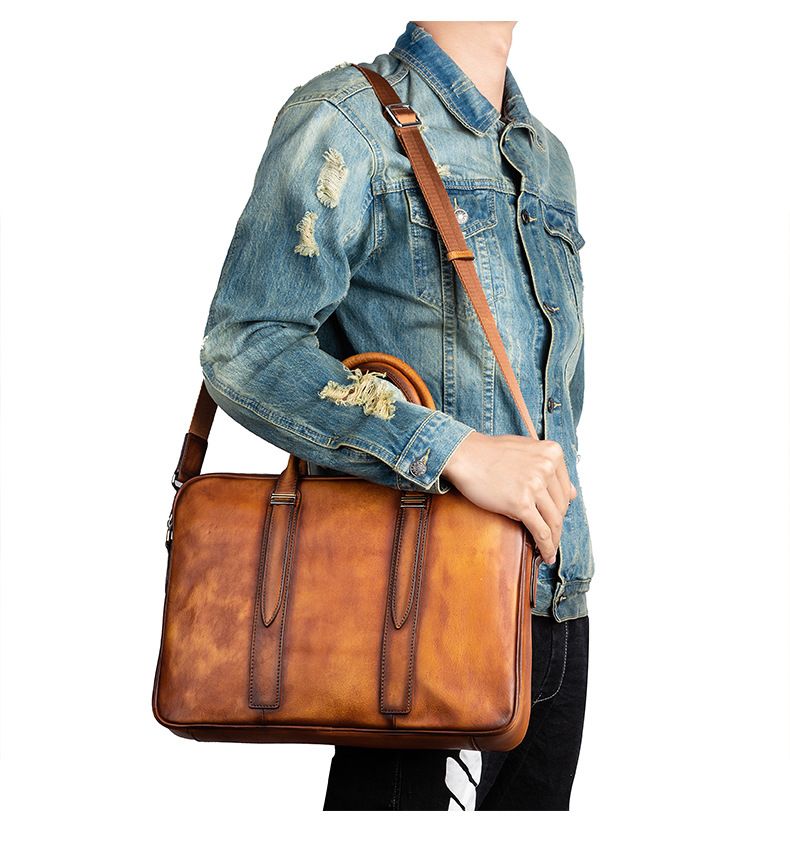 Cặp Da Bò Công Sở Da VEG Patina Ý Cao Cấp Xách Tay Đựng Laptop Bussiness Men SBM258