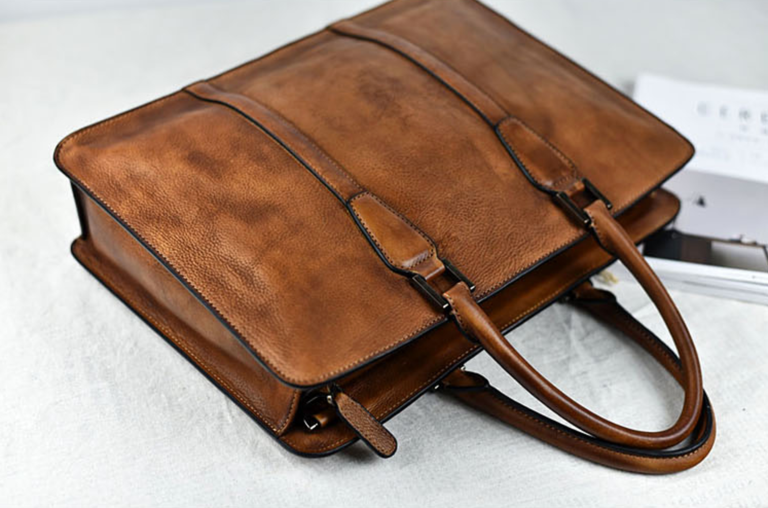 Cặp Da Bò VEG Patina Italy Cao Cấp Xách Tay Đựng Laptop & Hồ Sơ Bussiness Men SBM282