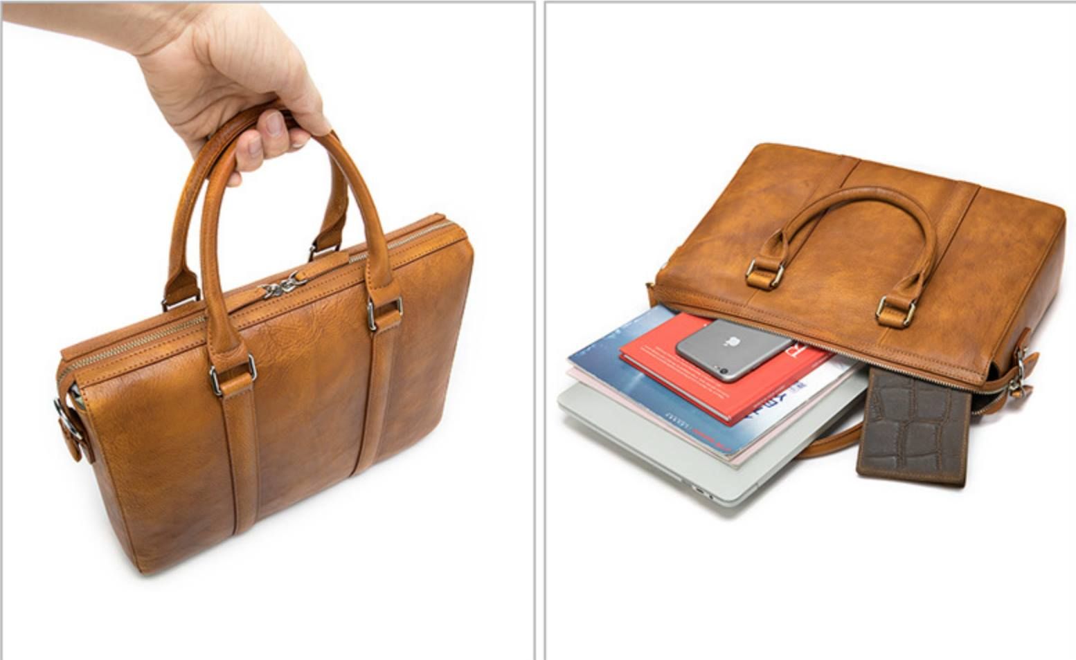 Cặp Da Bò VEG Patina Ý Cao Cấp Xách Tay Đựng Laptop & Hồ Sơ Bussiness Men SBM257