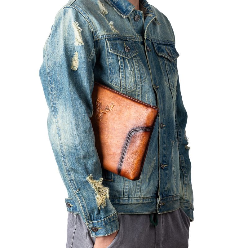 Ví Cầm Tay CLUTCH Nam Da Bò VEG Patina Ý Nhập Khẩu Cao Cấp CLH249