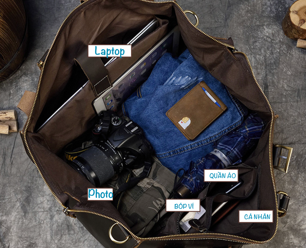 Túi Du Lịch Da Bò Sáp Italy Nhập Khẩu Cao Cấp Đa Chức Năng TBL336