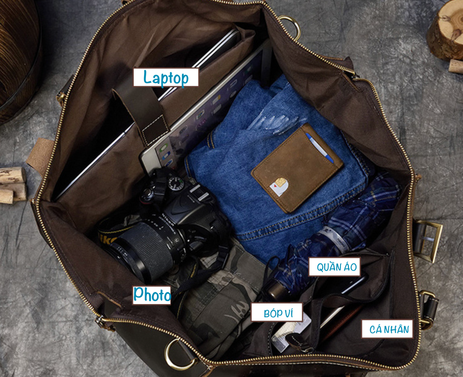 Túi Du Lịch Da Bò Sáp Italy Nhập Khẩu Cao Cấp Đa Chức Năng TBL336