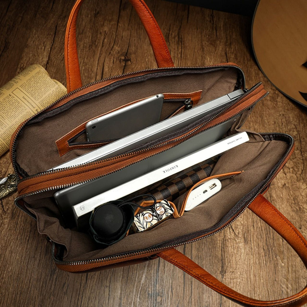 Cặp Da Bò VEG Italy Nhập Khẩu Xách Tay Đựng Laptop & Hồ Sơ Bussiness Men SBM242