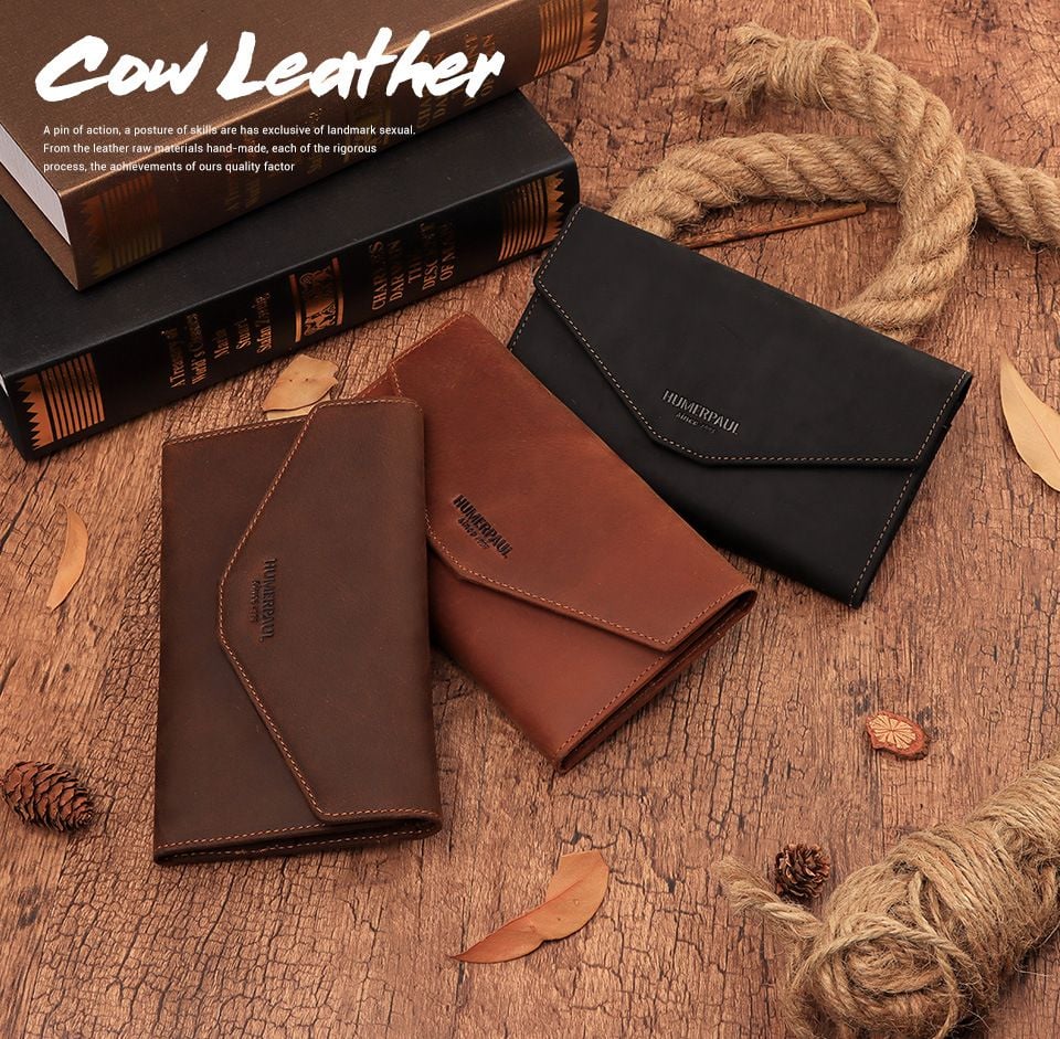 Ví Cầm Tay Da Bò Sáp Nhập Khẩu HUMERPAUL VINTAGE W236