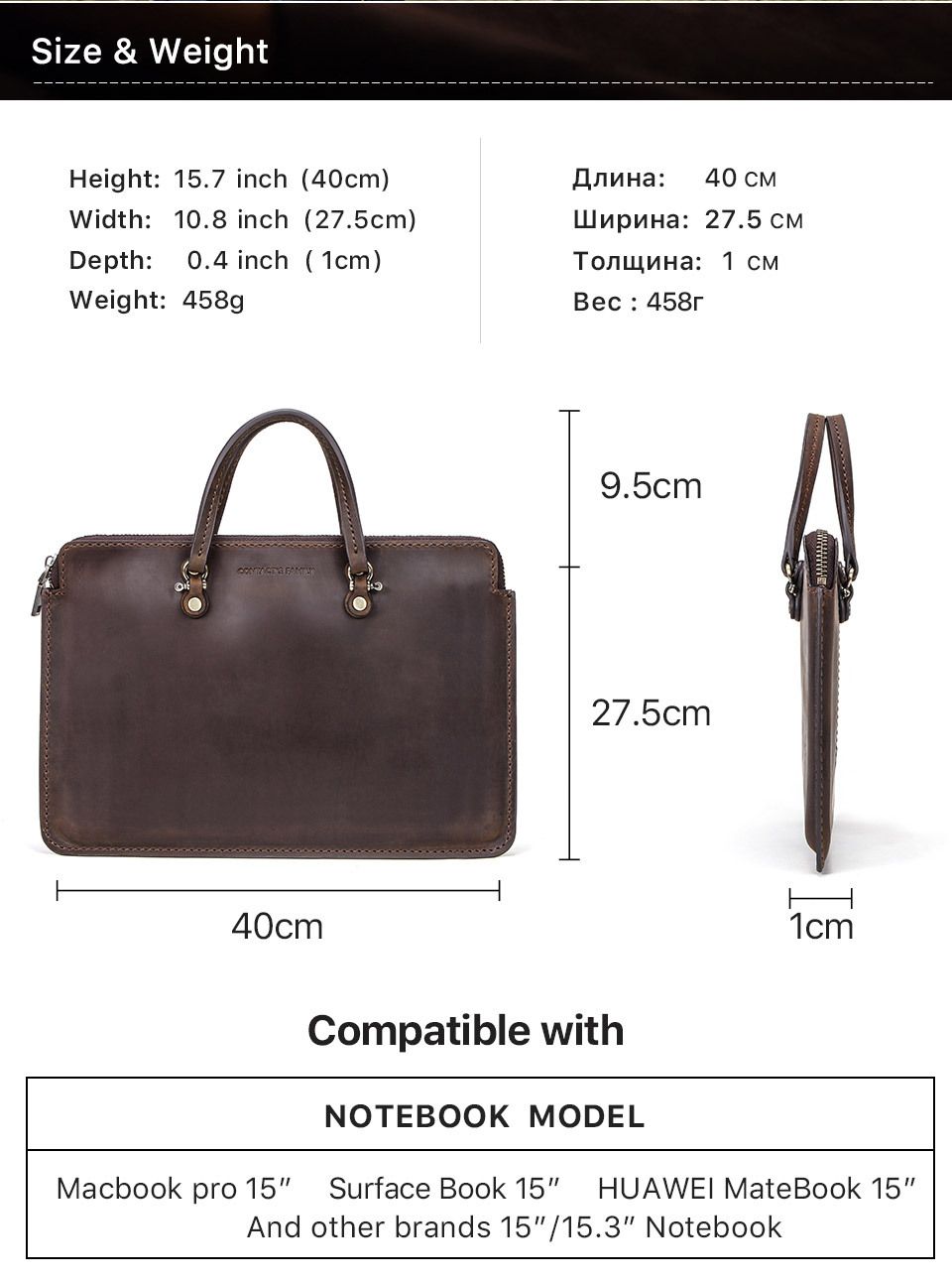 Cặp Da Doanh Nhân Da Bò Sáp Nhập Khẩu Xách Tay Đựng Laptop & Hồ Sơ Classic Edition SBM232