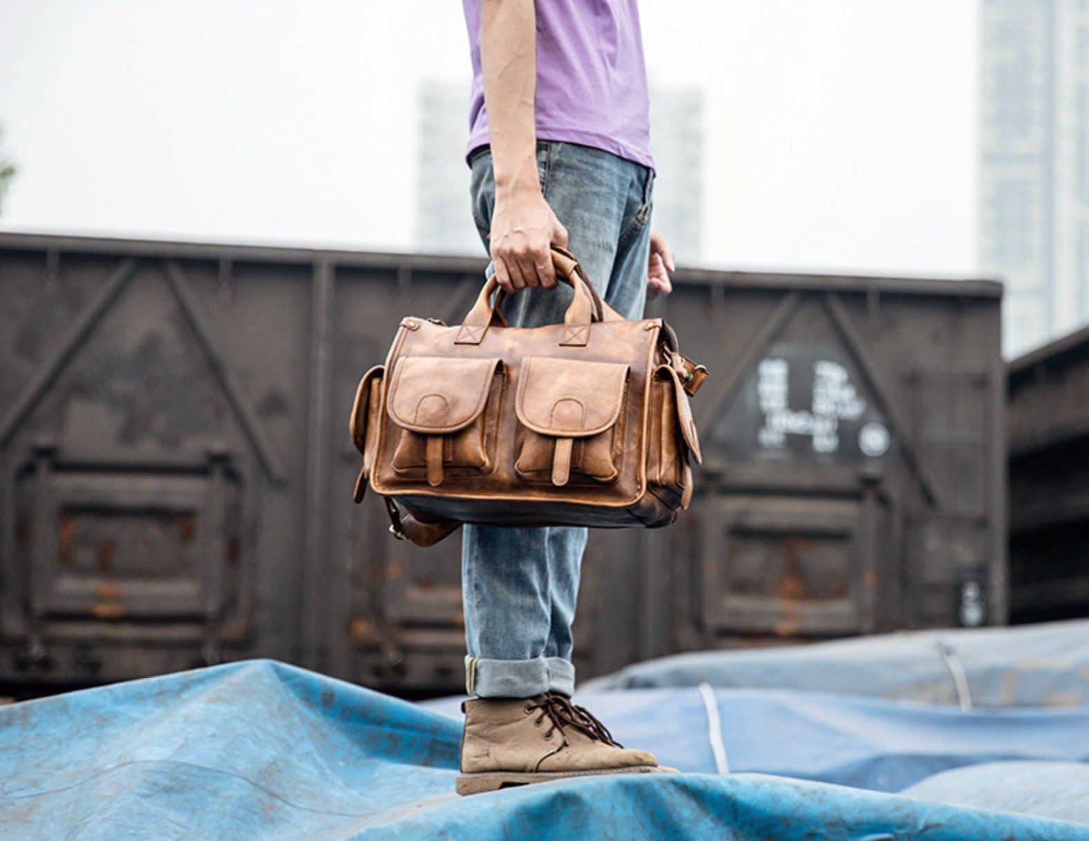 Túi Xách Da Bò VEG Patina Italy Cao Cấp Xách Tay Đựng Laptop & Hồ Sơ SBM373