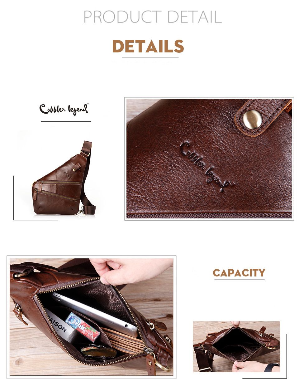 Túi Da Bò Thật Đeo Chéo Trước Ngực Cobbler Legend SBM204