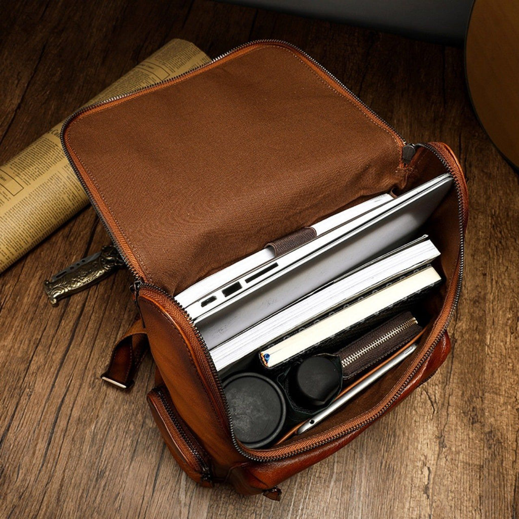 Balo Du Lịch Da Bò VEG Patina Ý Chứa Laptop Đa Chức Năng BPL315