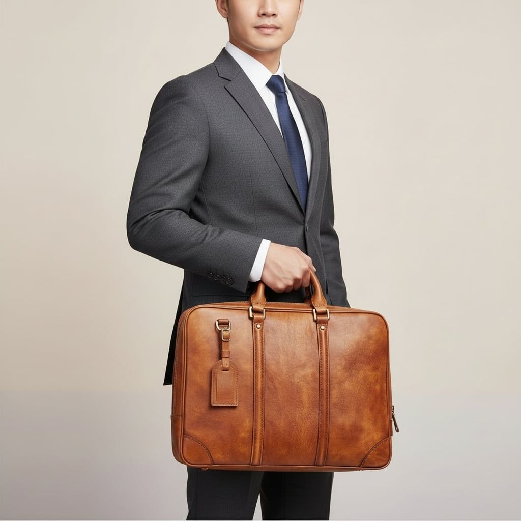 Cặp Xách Tay Da Bò VEG Italy Nhập Khẩu Đựng Laptop Bussiness Men SBM191