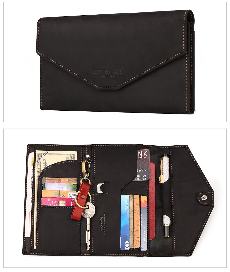 Ví Cầm Tay Da Bò Sáp Nhập Khẩu HUMERPAUL VINTAGE W236