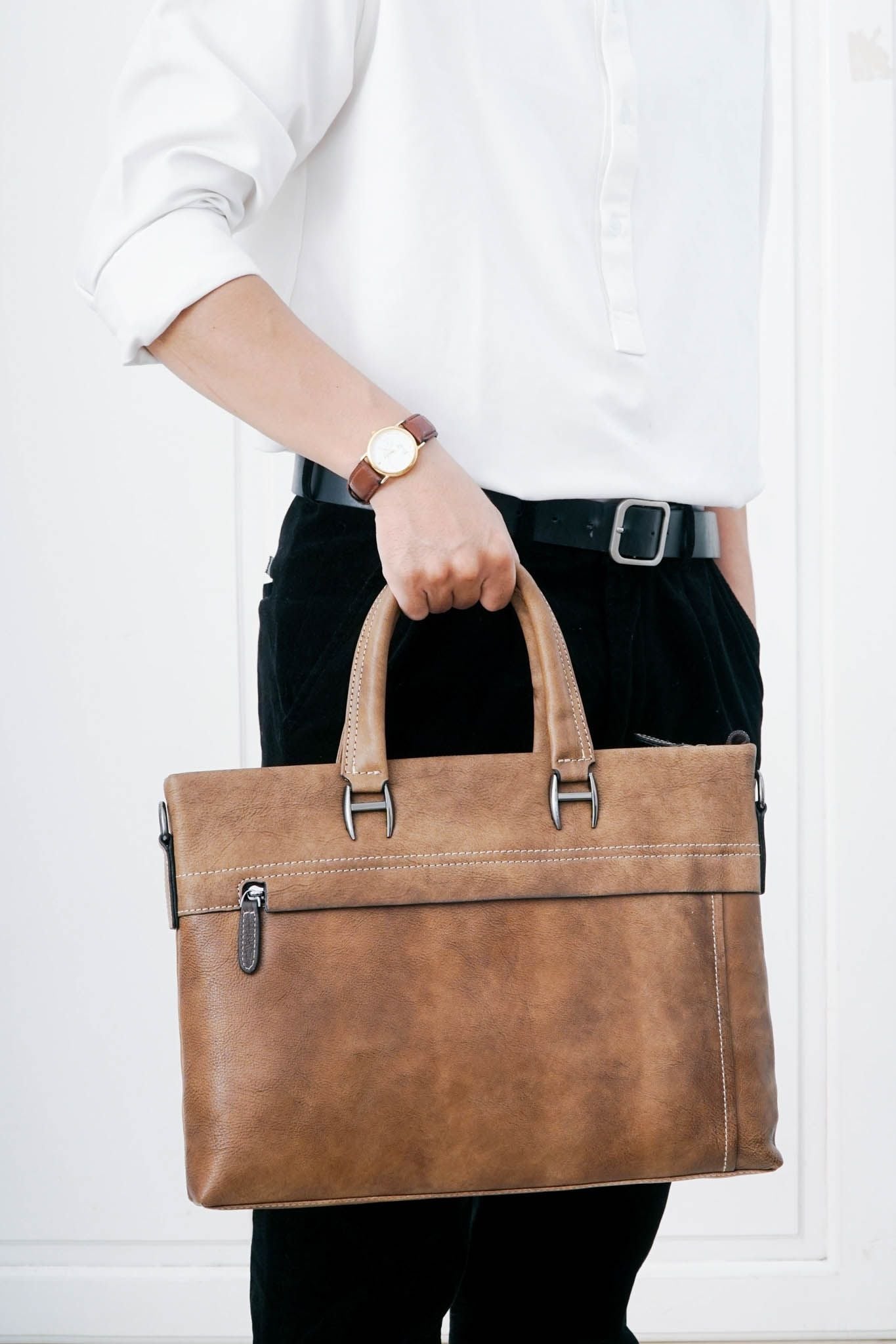 Cặp công sở Da Bò VEG Nhập Khẩu Retro chứa laptop Business Edition SBM96