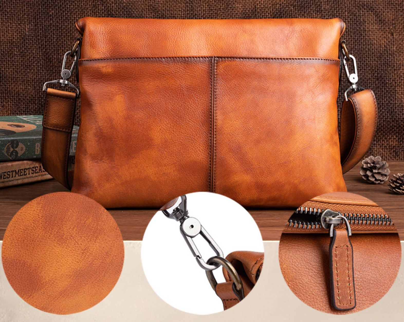 Túi Đeo Chéo Đựng iPad Da Bò VEG Patina Nhập Khẩu - Classic SBM252