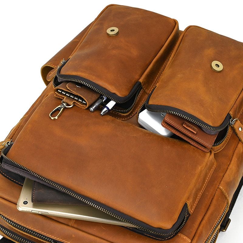 Balo Da Bò Sáp RETRO Chứa Laptop Đa Chức Năng BPL307