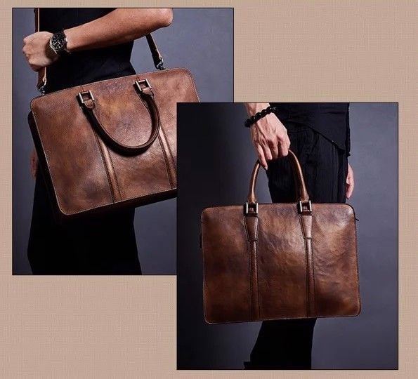 Cặp Da Bò VEG Patina Italy Cao Cấp Xách Tay Đựng Laptop & Hồ Sơ Bussiness Men SBM282