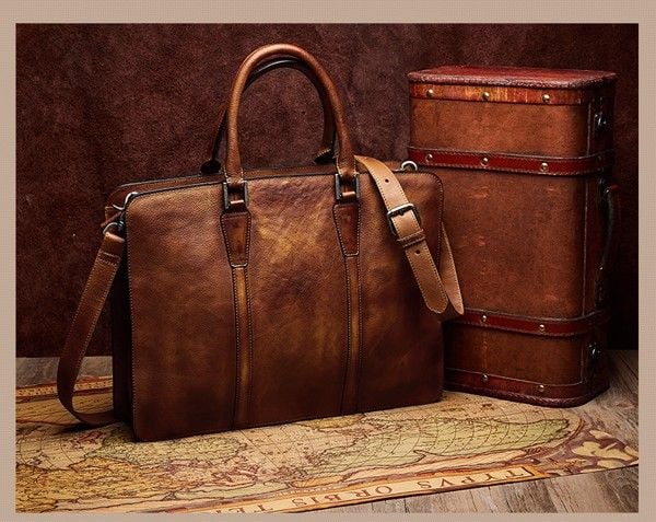 Cặp Da Bò VEG Patina Italy Cao Cấp Xách Tay Đựng Laptop & Hồ Sơ Bussiness Men SBM282