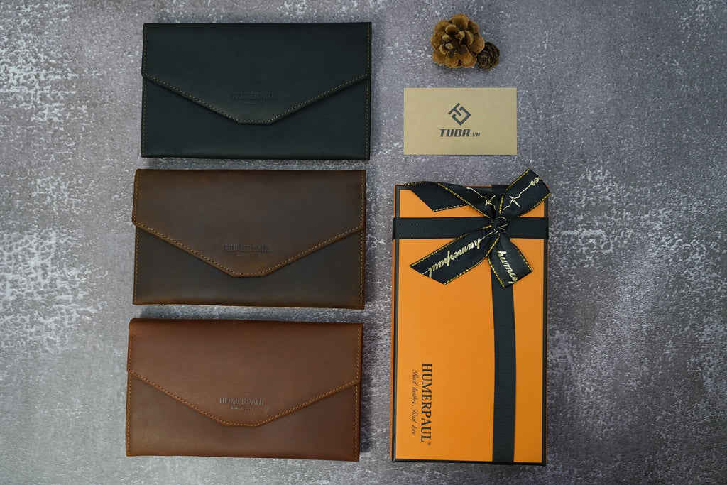 Ví Cầm Tay Da Bò Sáp Nhập Khẩu HUMERPAUL VINTAGE W236