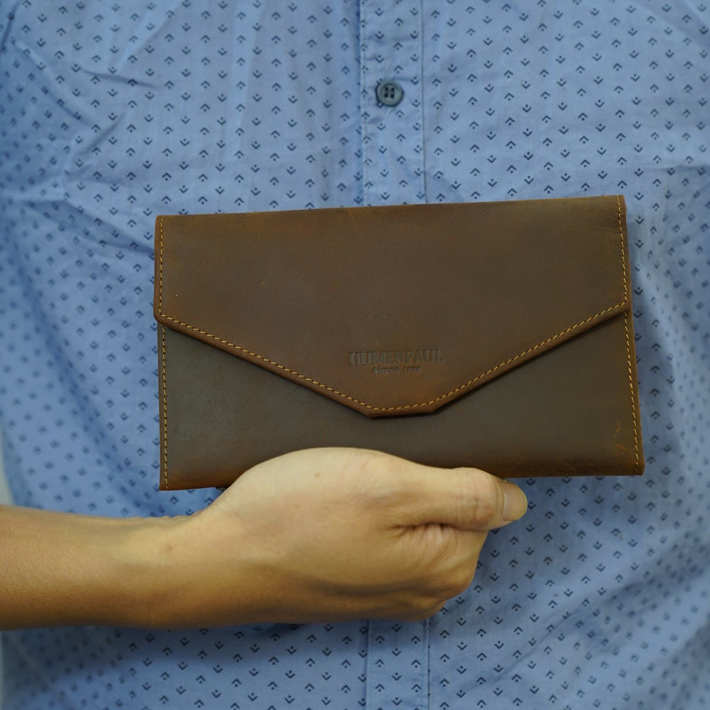 Ví Cầm Tay Da Bò Sáp Nhập Khẩu HUMERPAUL VINTAGE W236