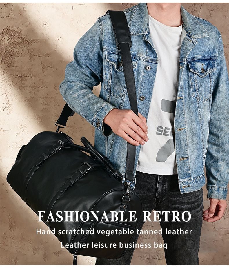 Túi Du Lịch Da Bò Thật Dung Tích Lớn Có Ngăn Chứa Giầy Phong Cách Âu Mỹ TBL416