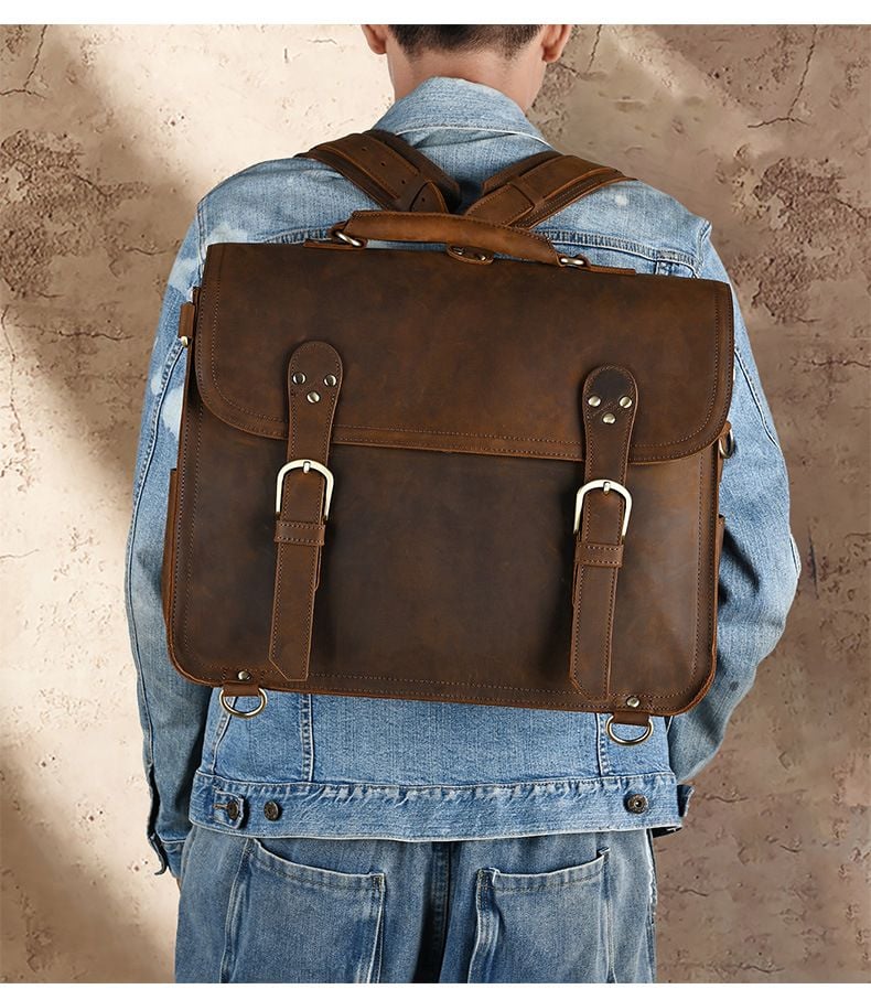 Cặp Da Công Sở Da Bò Sáp Italy Cao Cấp Đa Năng Kết Hợp Balo SBM390