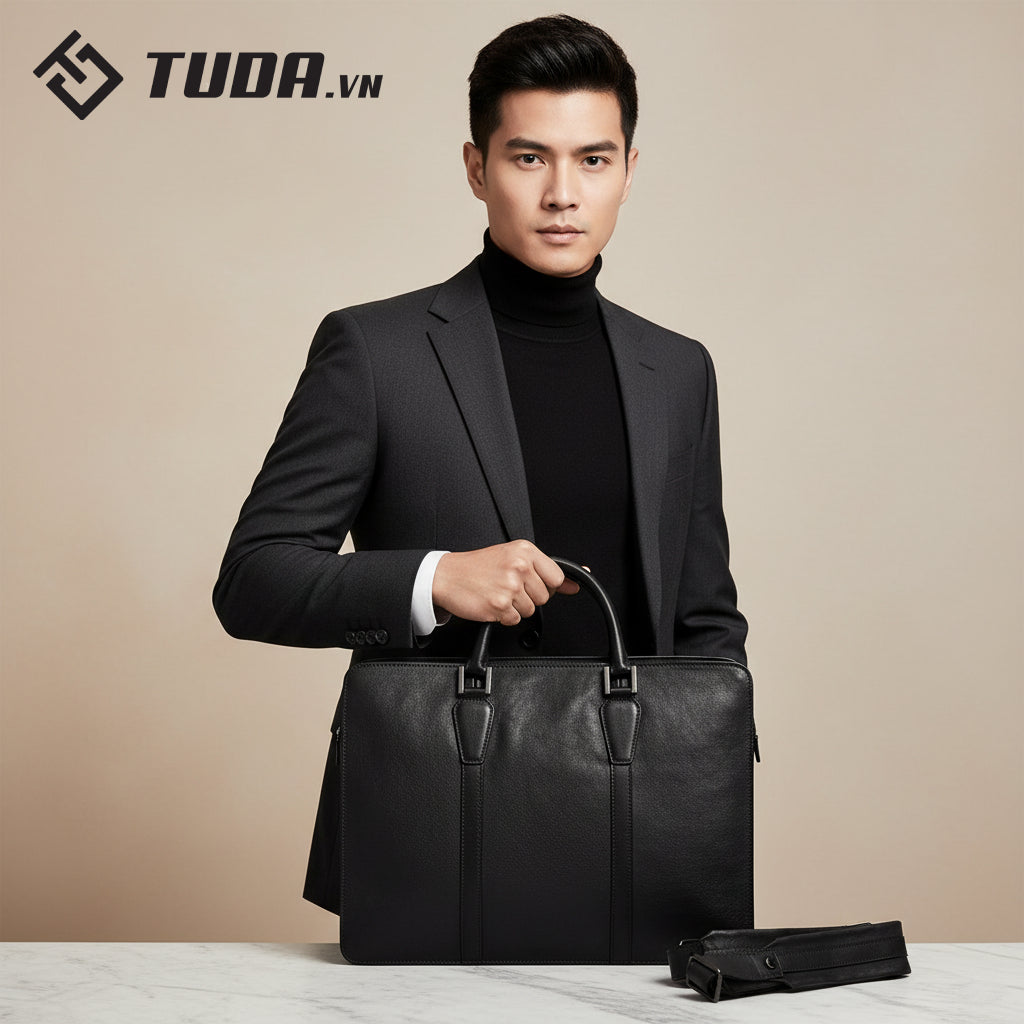 Cặp Da Bò VEG Patina Italy Cao Cấp Xách Tay Đựng Laptop & Hồ Sơ Bussiness Men SBM282
