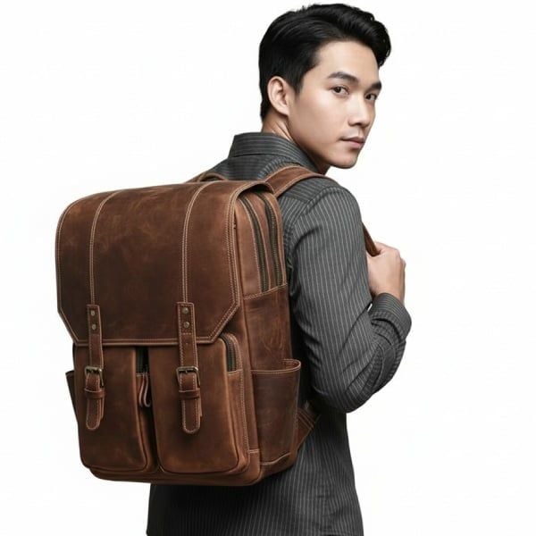 Balo Da Bò Sáp RETRO Chứa Laptop Đa Chức Năng BPL307