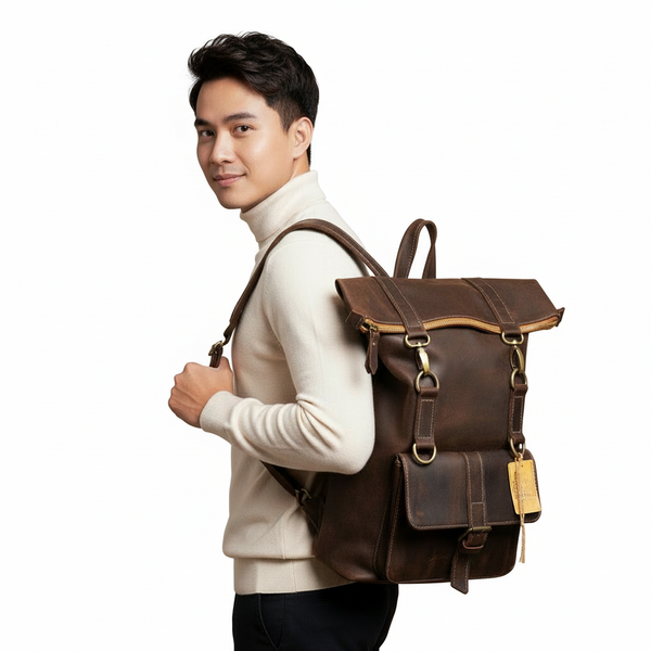 Balo Da Bò Sáp HANDMADE Chứa Laptop Đa Chức Năng TUDA BPL417