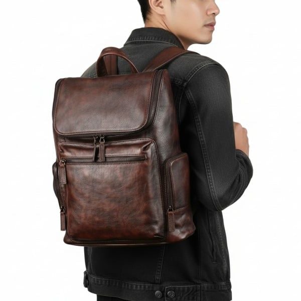 Balo Du Lịch Da Bò VEG Patina Ý Chứa Laptop Đa Chức Năng BPL315